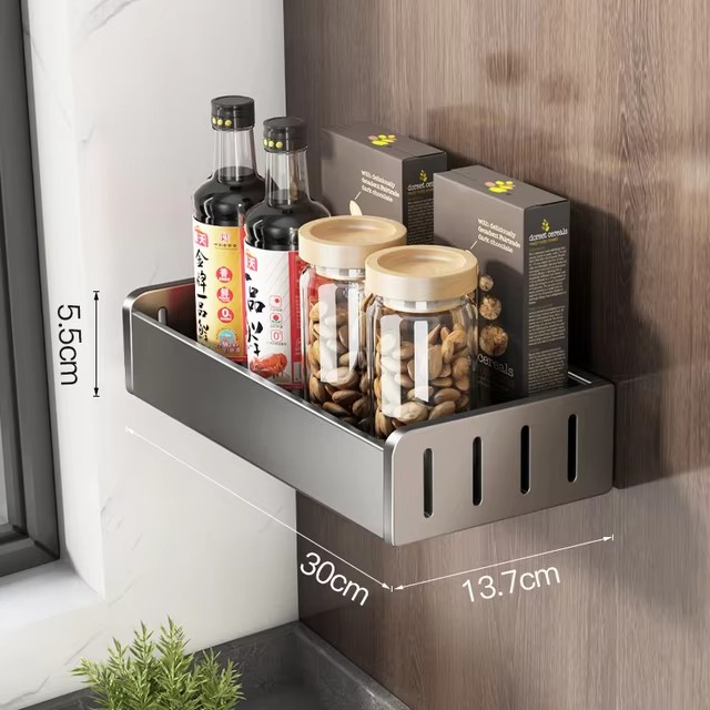 Wall Mounted Kitchen Spice Storage Seasoning Bottle Storage Rack Kitchen Storage Wall Shelf Organizers Hanging Hook Rack: Light Grey