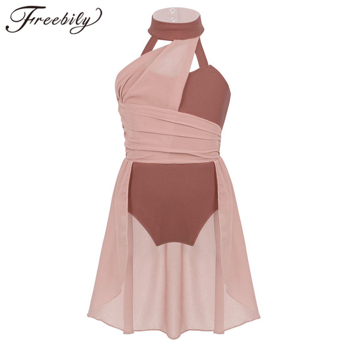 Mädchen Ballett Kleid freundlicher lyrisch tanzen Kostüm Geraffte Chiffon Mieder eingesperrt Zurück tanzen Trikot Kleid Eislaufen Kleid Dancewear