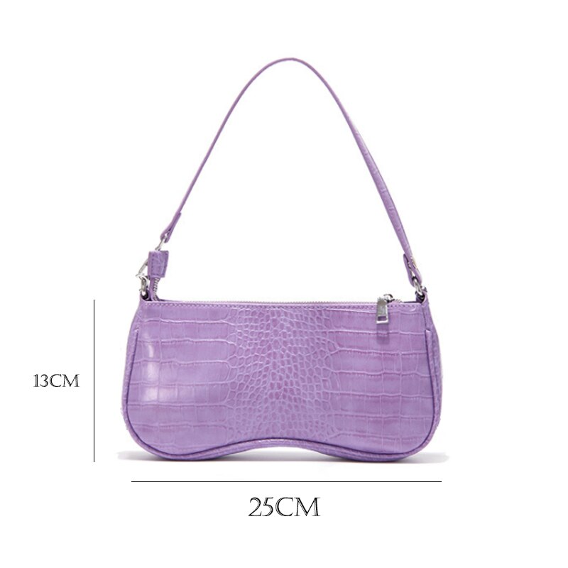 Solid Color Crocodile Pattern Baguette Bag Women Shoulder Bag And Purses Pu Leather Women Handbags