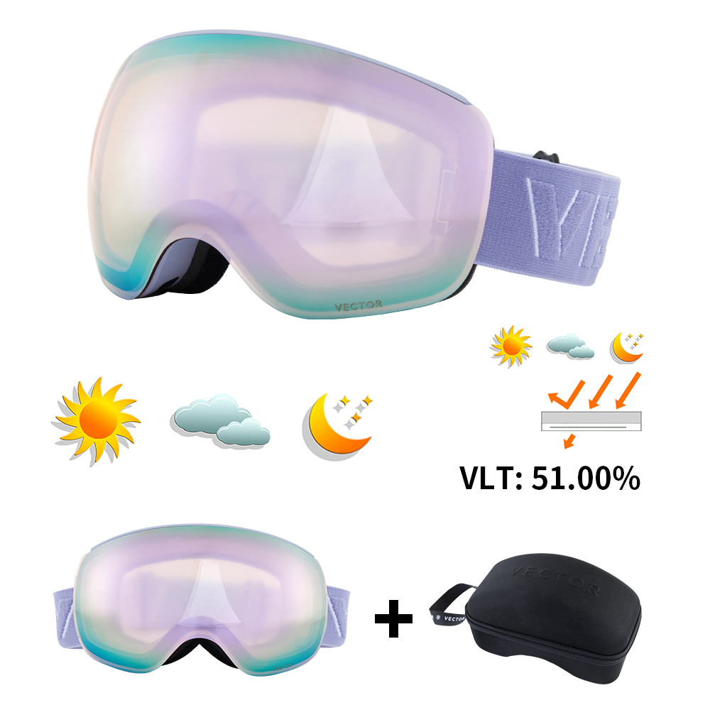 VECTOR OTG gafas de esquí Snowboard mujeres hombres gafas de esquí UV 400 gafas de protección contra la nieve adulto doble espejo esférico magnético: Gris claro