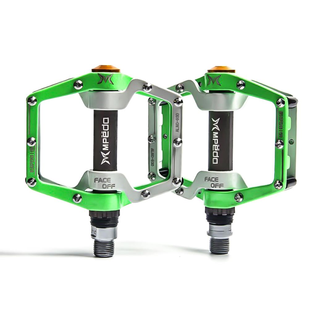 pedales planos de bicicleta MTB Road 2 rodamientos sellados pedales de bicicleta de montaña pedales de plataforma ancha accesorios de bicicleta: green
