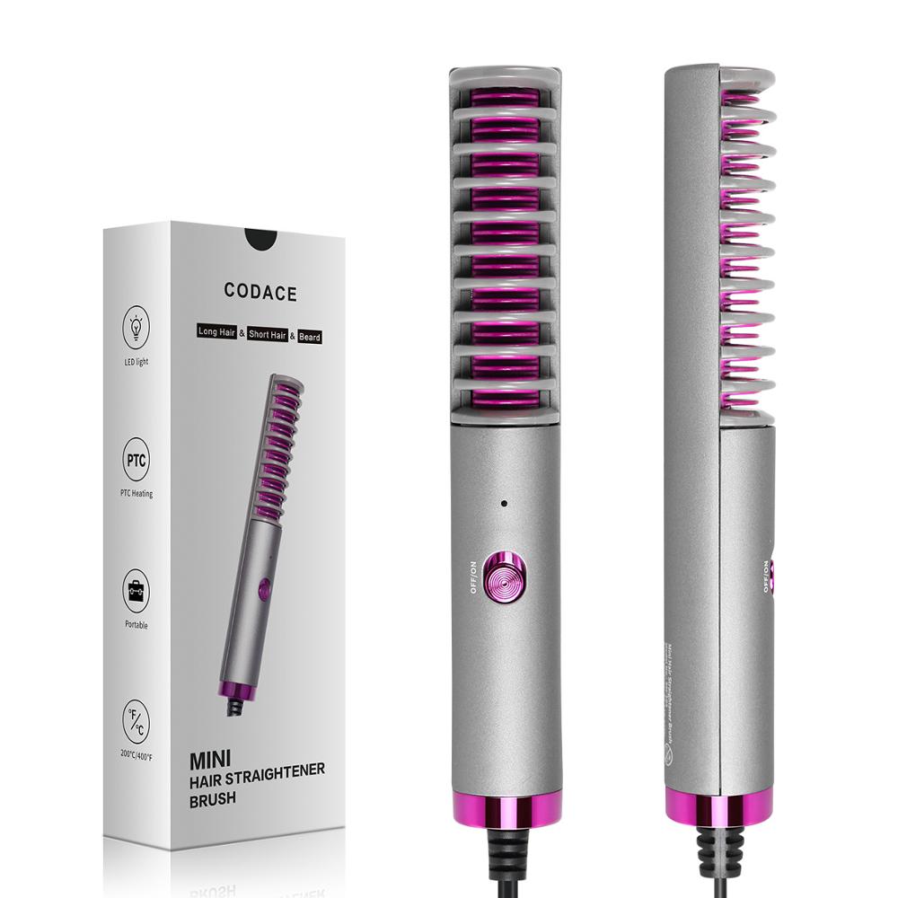 Mini Portable Hair Straightener Styler Brush Straight Hair Comb Brush Beard Electric Straightening Comb Hair Care Machine