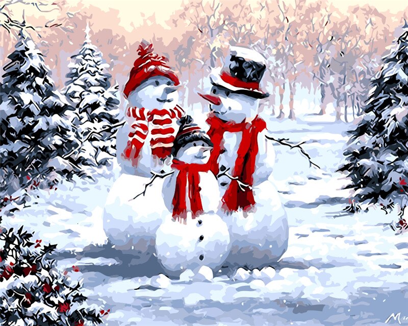 HUACAN Oil Painting Snowman Kits Drawing Canvas HandPainted DIY Pictures By Numbers Christmas Art Home Decoration: SZHC1-757