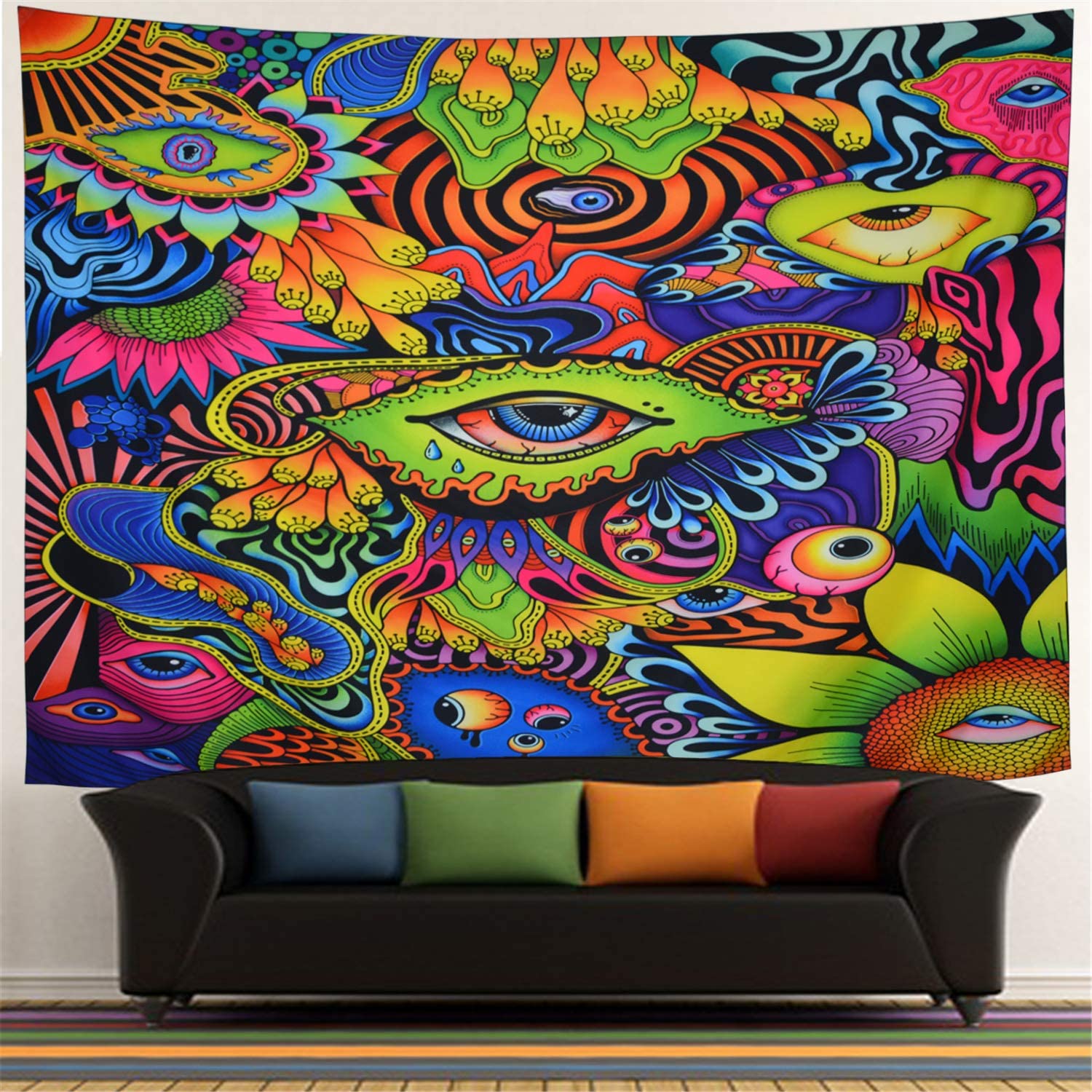 psychodeliczny arabeska Trippy streszczenie oczy gobelin kolorowe kwiaty i Mandala ściany wiszące