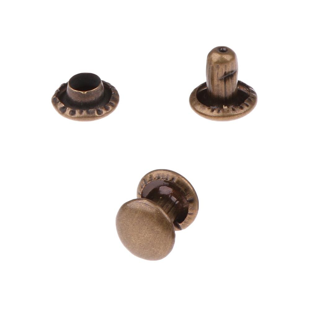 50 Stuks Ronde Double Cap Koperen Klinknagels Studs 6X7 Mm Voor Jean Pant Antiek Messing Kleur