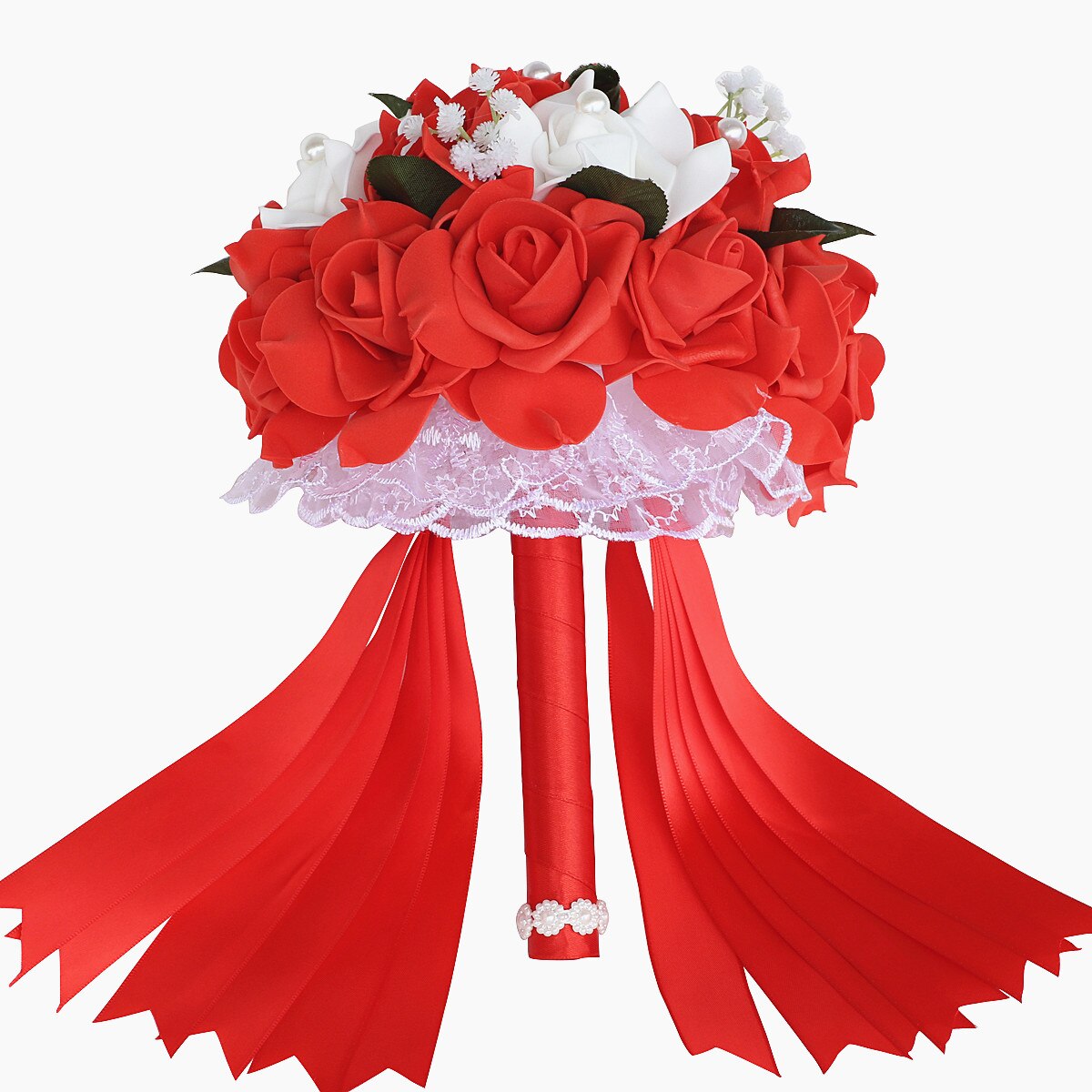 Ramo de novia Artificial Simple de 9 colores para dama de honor con flores de espuma PE ramo de rosas de boda hecho a mano decoración de FW007B: red