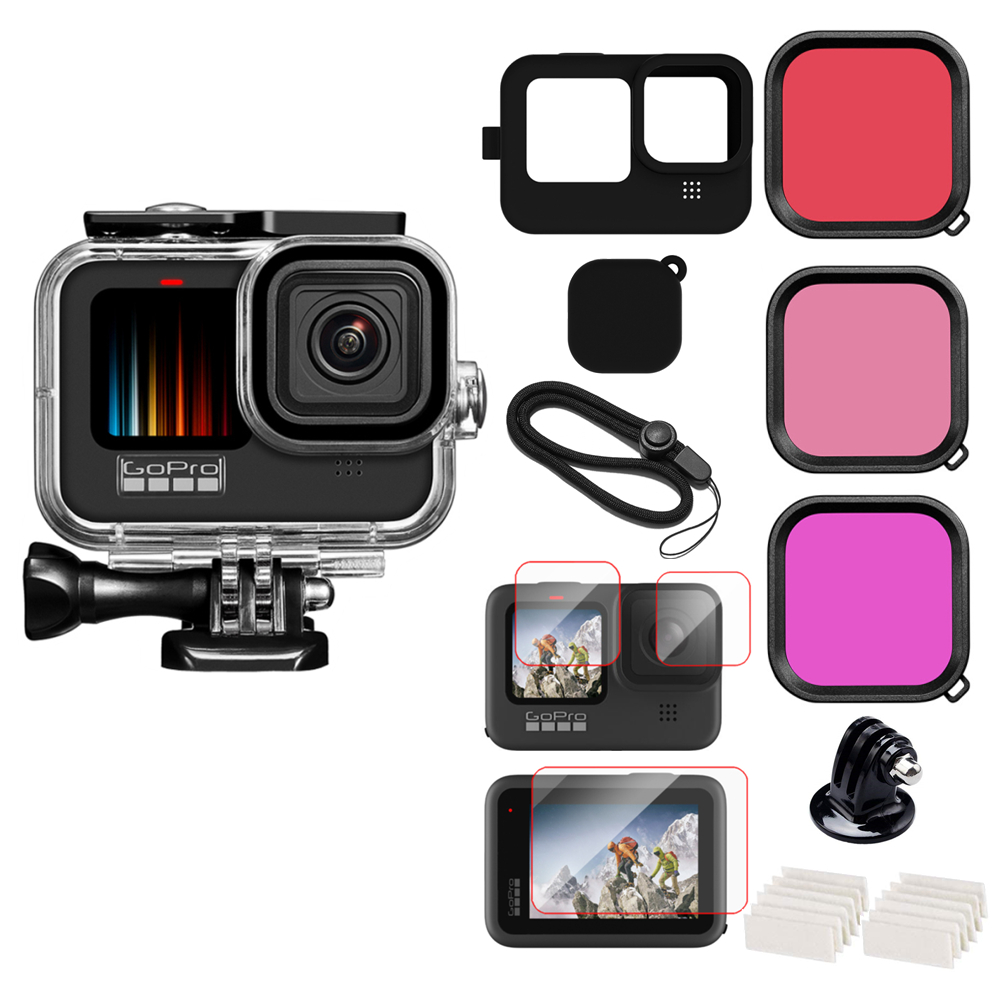 Til gopro hero 10 9 sort etui vandtæt 60m hus dykning beskyttende undervands dykkercover til go pro 9 10 gopro 9 tilbehør: Sæt 4