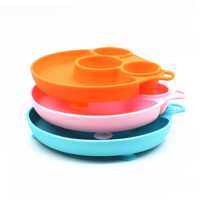 Baby Siliconen Plaat Food Grade Leuke Baby Zuig Voederen Kom Cartoon Bear Paw Vorm Training Servies Peuters Kids