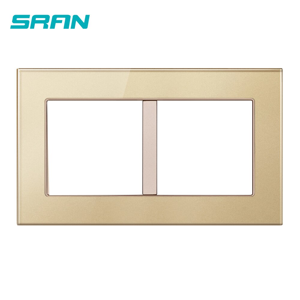 SRAN Blank panel with Installing iron plate 146mm*86mm white crystal tempered glass switch socket panel: Gold 146