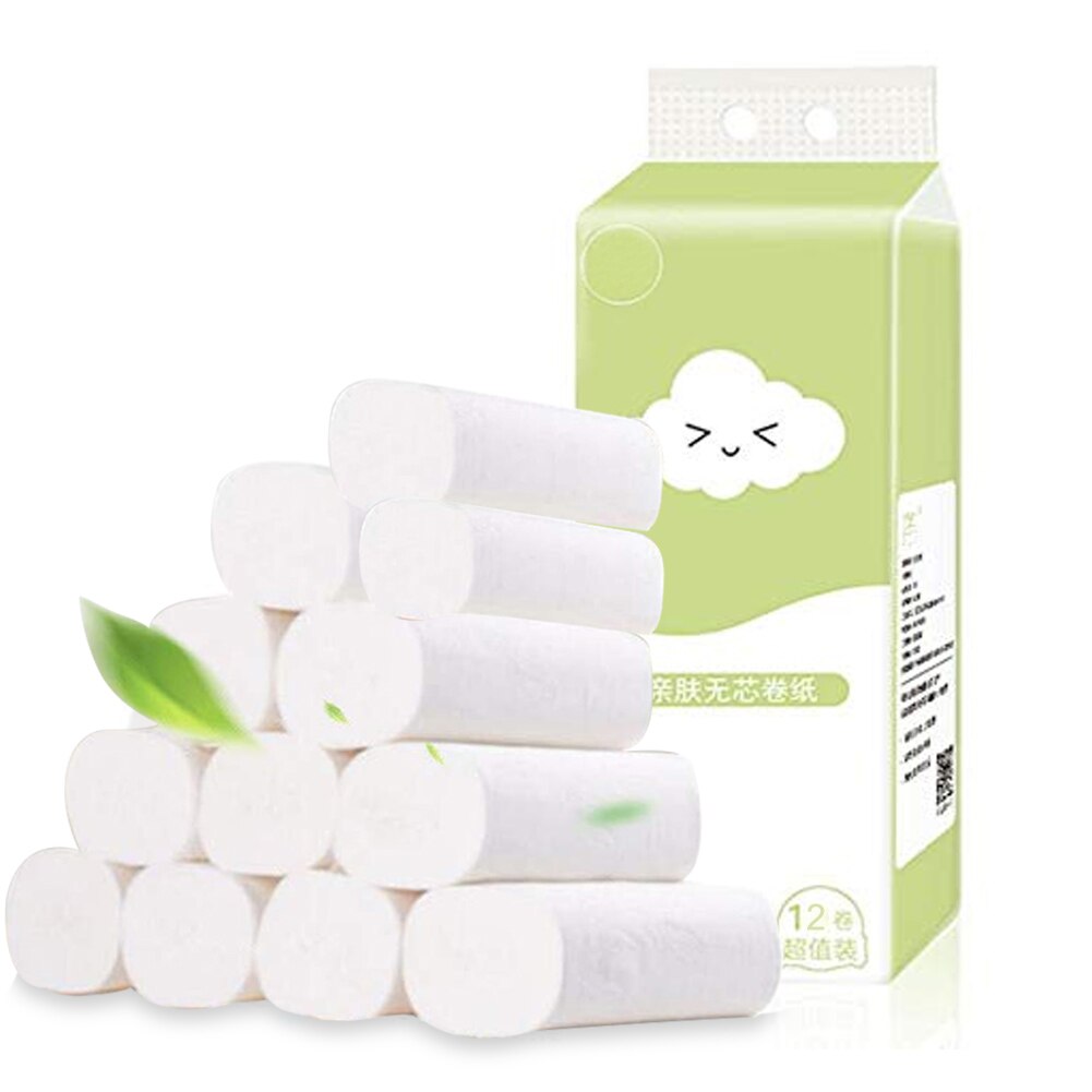 12 Roll Disposable Toilet Paper Roll Soft Printed Bathroom Tissue Coreless White 4-Ply Paper Towels WH998