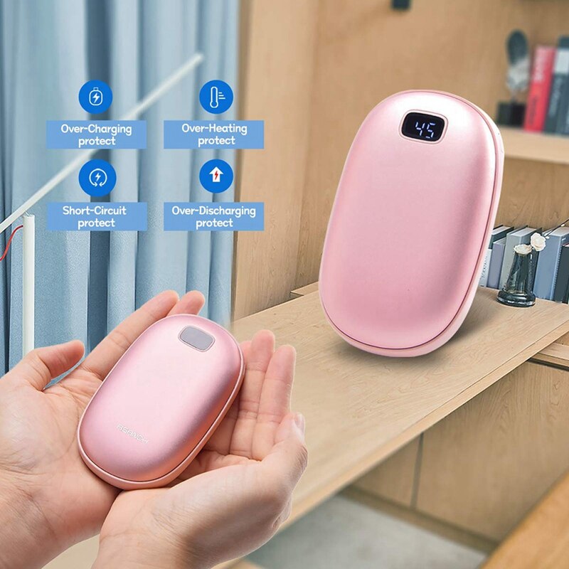 Snelle Verwarming Hand Warmers, 8000Mah Oplaadbare Hand Warmers/Usb Power Bank, 3 Warmte Niveaus Mini Dubbelzijdig Verwarming