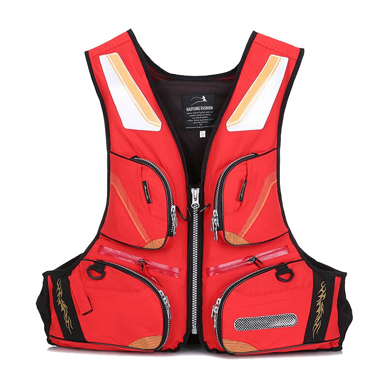 Fishing vest Multi-function fishing vest Outdoor adult buoyancy life jacket multi-pocket rock fishing vest: Red / XXL75-90KG