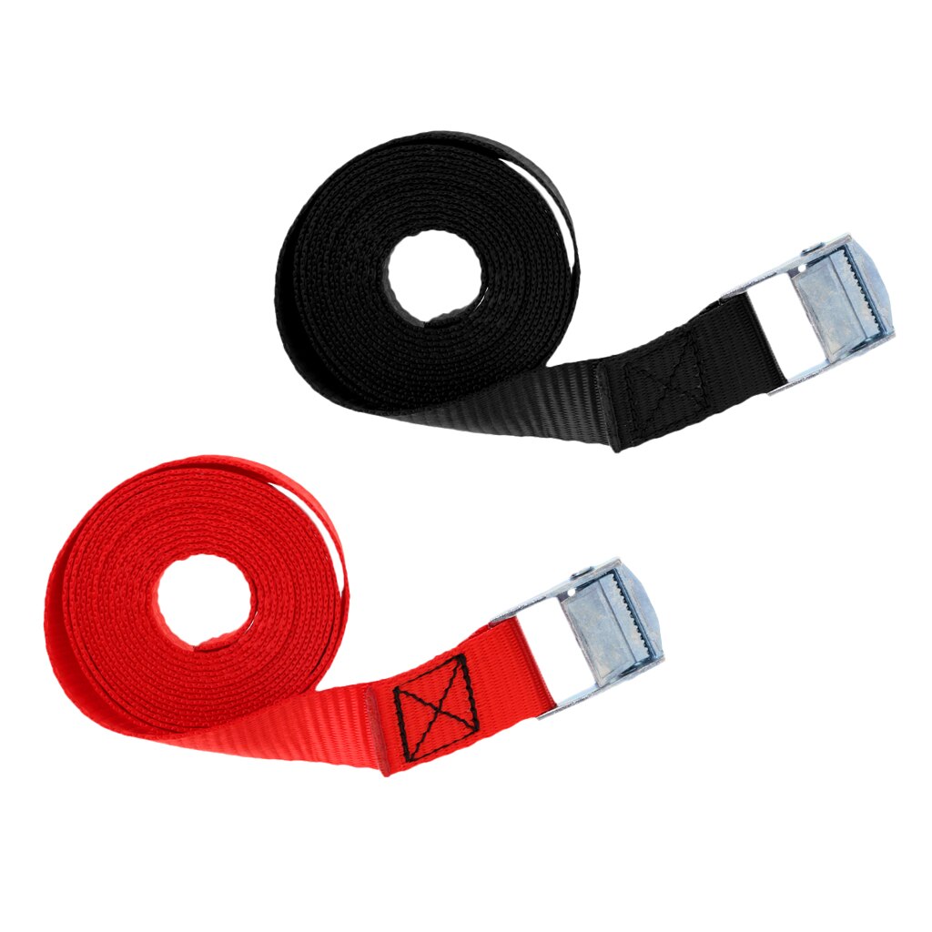 2 Pieces Kayak Cam Buckle Tie Down Straps Roof Racks Trailers Black Red 2.5m