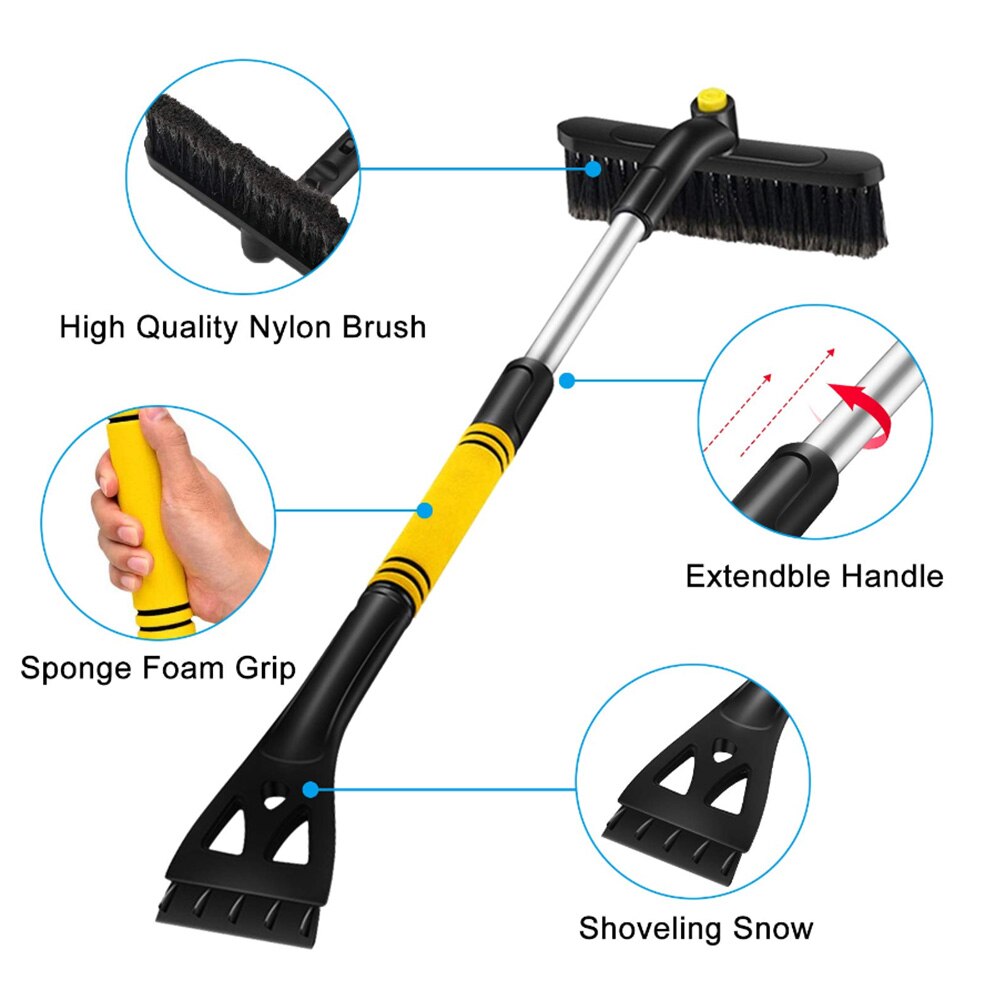 2 in 1 Car Ice Scraper with Broom Retractable Multifunctional Snow Brush with Rotatable Head for Car Truck SUV Windscreen