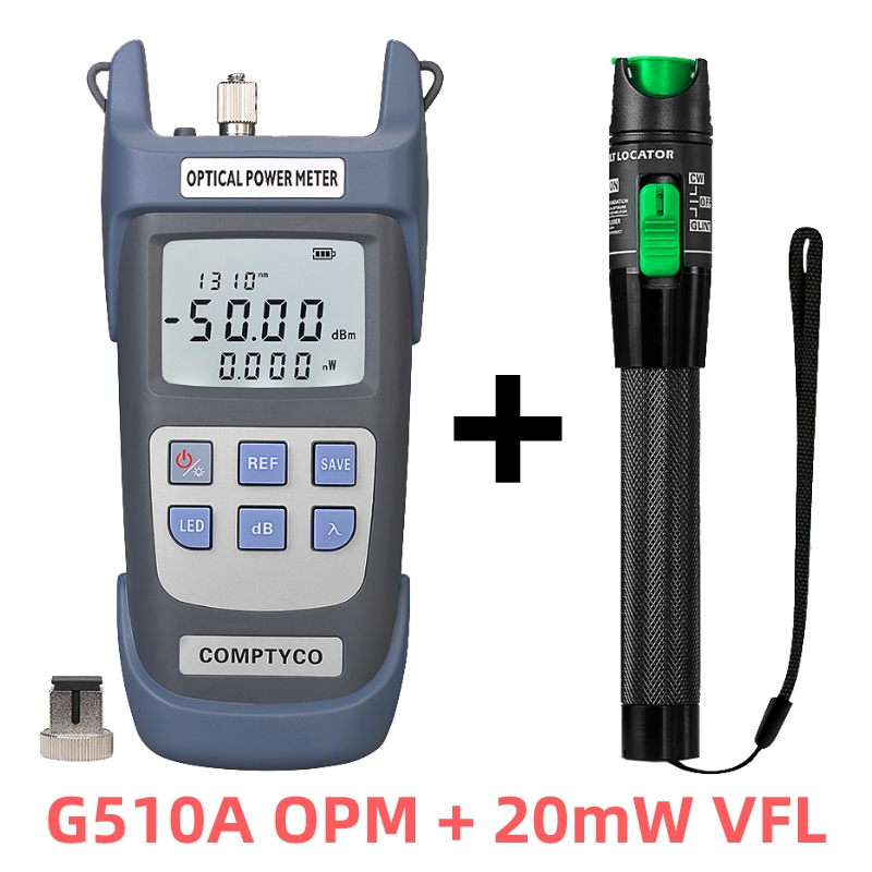 Medidor de potencia óptica (OPM -50 ~ + 26dBm) y localizador visual de fallos (1/10/20/30/50mw VFL) Kit de herramientas de prueba de cables de fibra óptica FTTH (opcional): Verde