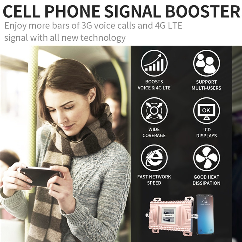 GOBOOST Cell Phone Signal Booster 2G 3G GSM 850 UMTS 2100 LTE 1700 1800 1900 MHz Cellular Amplifier Dual Band Repeater