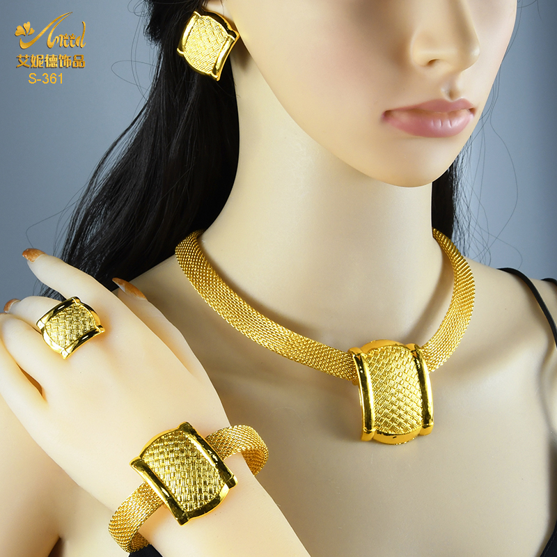 ANIID-Conjunto de joyería africana de Color dorado para mujer, gargantilla india, collar, pendiente, joyería nigeriana chapada en oro de 24K, boda de Dubái