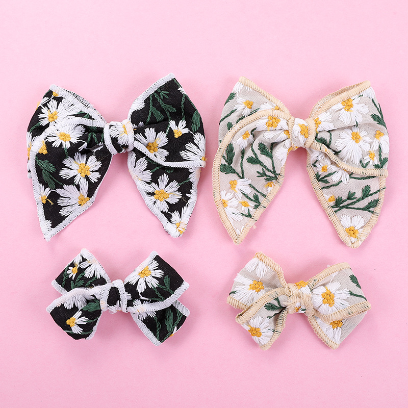 Korean Sweet Embroidery Bows Hair Clip for Kids Girls Boutique Handmade Hairpins Barrettes Headwear Hair Accessories