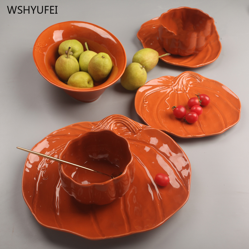 1Pcs ceramic plate Halloween party picnic supplies irregular pumpkin shape steak salad dessert cake storage tray