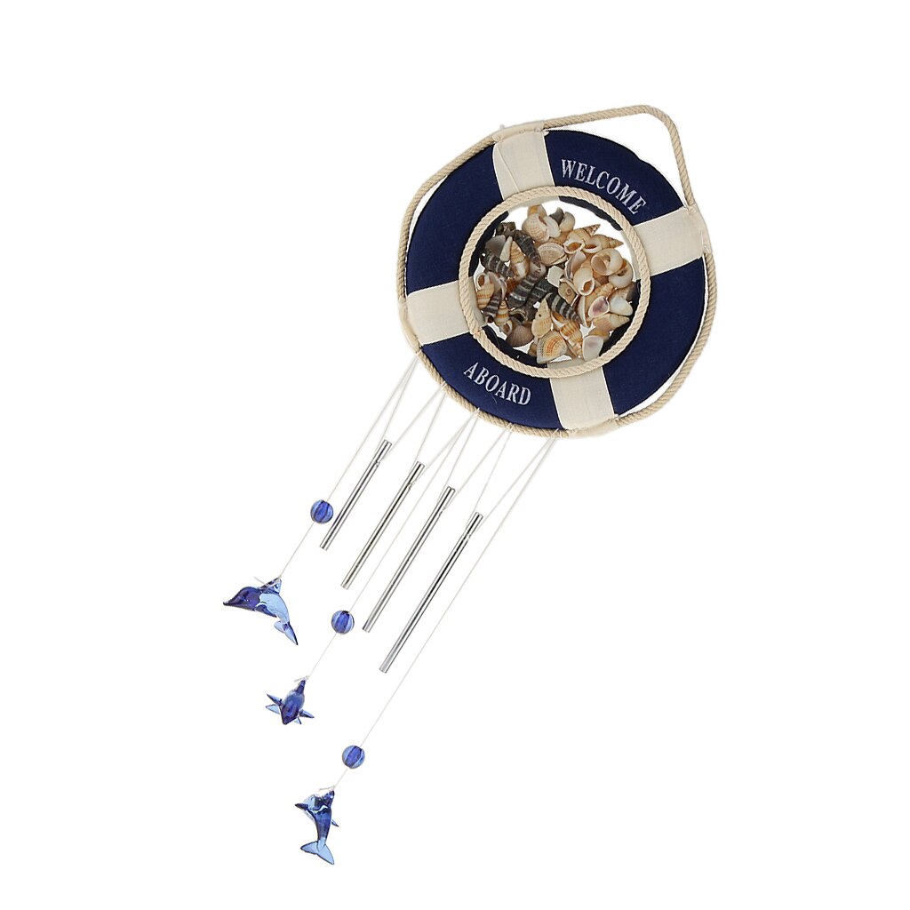 Boya de vida Vintage con concha náutica viento-decoración estilo CAMPANA PARA blanco y azul