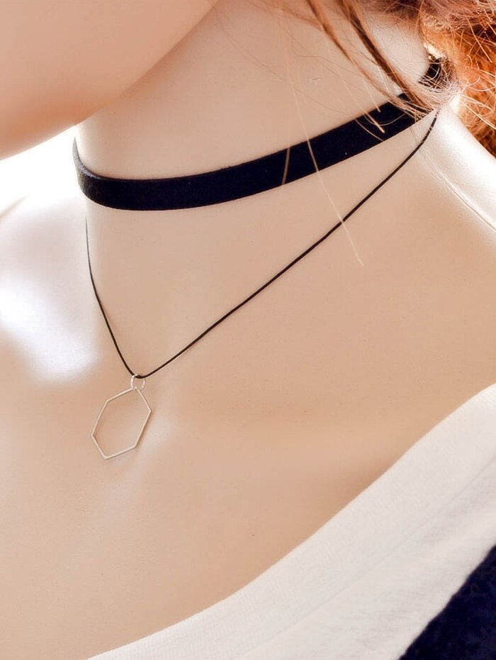 Moda Camada Dupla colar de Jóias Mulheres Colar Colar Cor Preta Forma Geométrica Colares Acessórios de Vestuário Ajustável