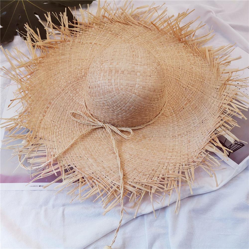 Sombreros de paja hechos a mano nuevos para mujer, sombreros de paja para el sol de gran , rafia Natural Panama, sombreros de paja para el sol para las vacaciones #060