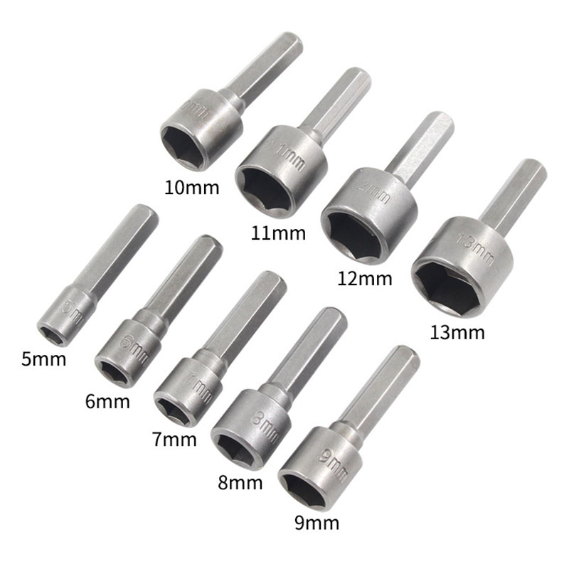 9 Stuks 6.35Mm Hex Shank 5-13Mm Dopsleutel Schroef Boormachine Adapter Tool Nut Driver Boor bit Voor Schroeven Haken Bout Hoofden