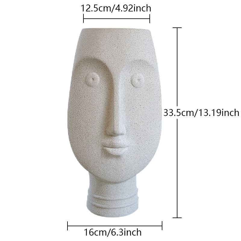 Witte keramische vaas, moderne creativiteit vazen decoratie met vaas gezicht beeld witte keramiek witte bloempot hoofd groot voor pampasgras woonkamer slaapkamer gedroogde kunstbloemen (goud