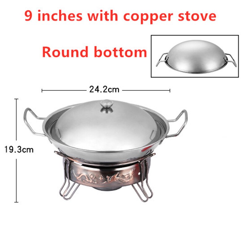Outdoor lamp solid liquid restaurant tableware stainless steel portable furnace hotpot pots cooking Alcohol stove small pot: 9 inches with copper