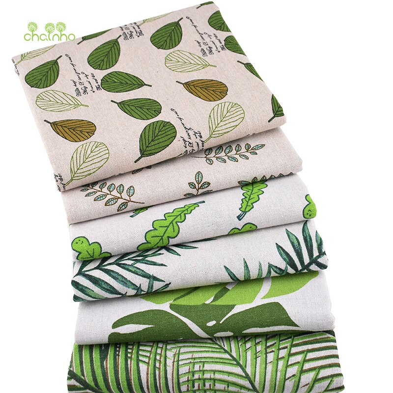 Chainho ,6 stk/parti, serie med grønne blader, lappeteppet bomullslinstoff, for quilting og sying av dekkematte, veskemateriale ,25 x 45cm