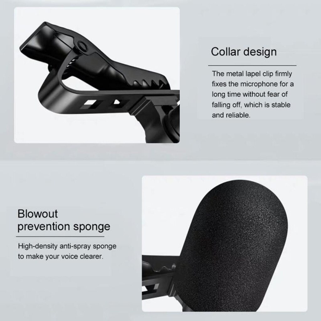 Universal mini type-c microphone, hands-free lavalier lapel microphone, wired, 360 ° clip for phone/smartphone, micro neck microphone