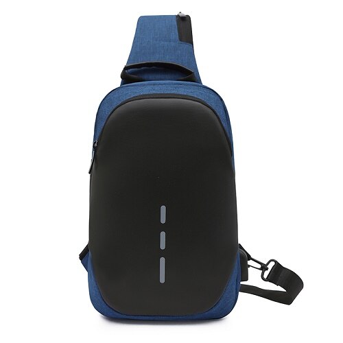 Casual Sling Nylon Chest Bag For Men USB Charging One Shoulder Short Trip Bag Crossbody Single Anti Theft Waterproof: Deep Blue