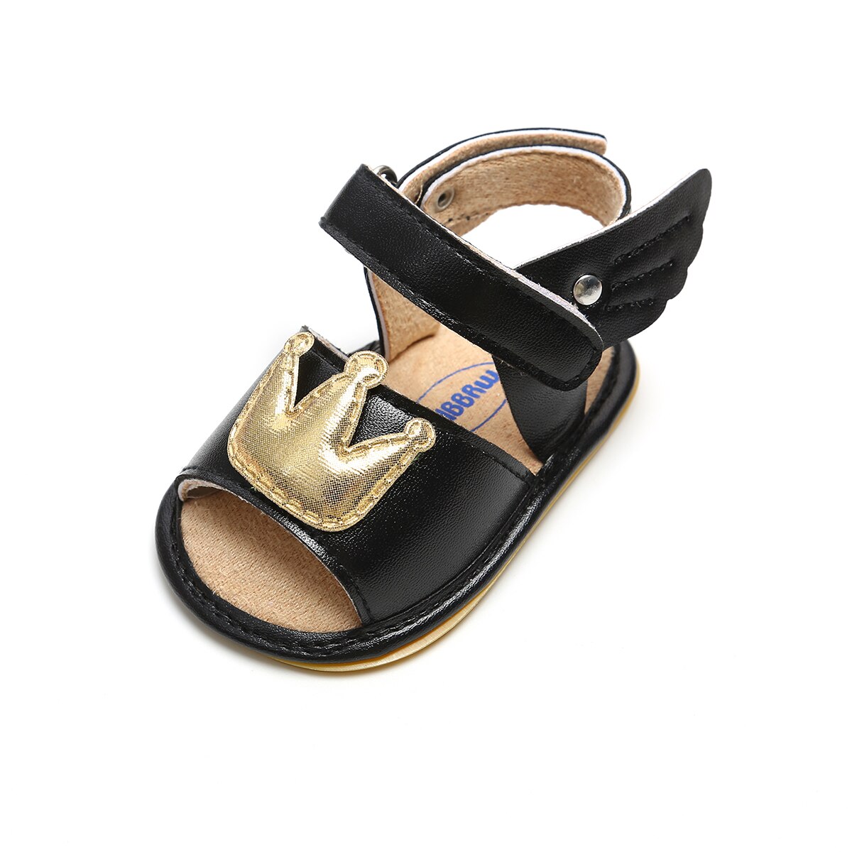 Baby Baby Meisje Zomer Sandalen Pu Leer Angel Wings Gold Crown Anti-Slip Rubberen Zool Prinses Jurk Babyschoenen schoenen: Black / 13-18 months