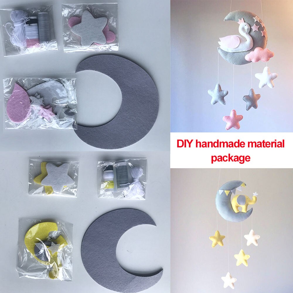 Baby Rammelaars Moon Swan DIY Mom Handgemaakte Bed Bel Speelgoed Roterende Wieg Mobiles Houder Bed Wind-up Musical Box dier Rammelaar Materiaal