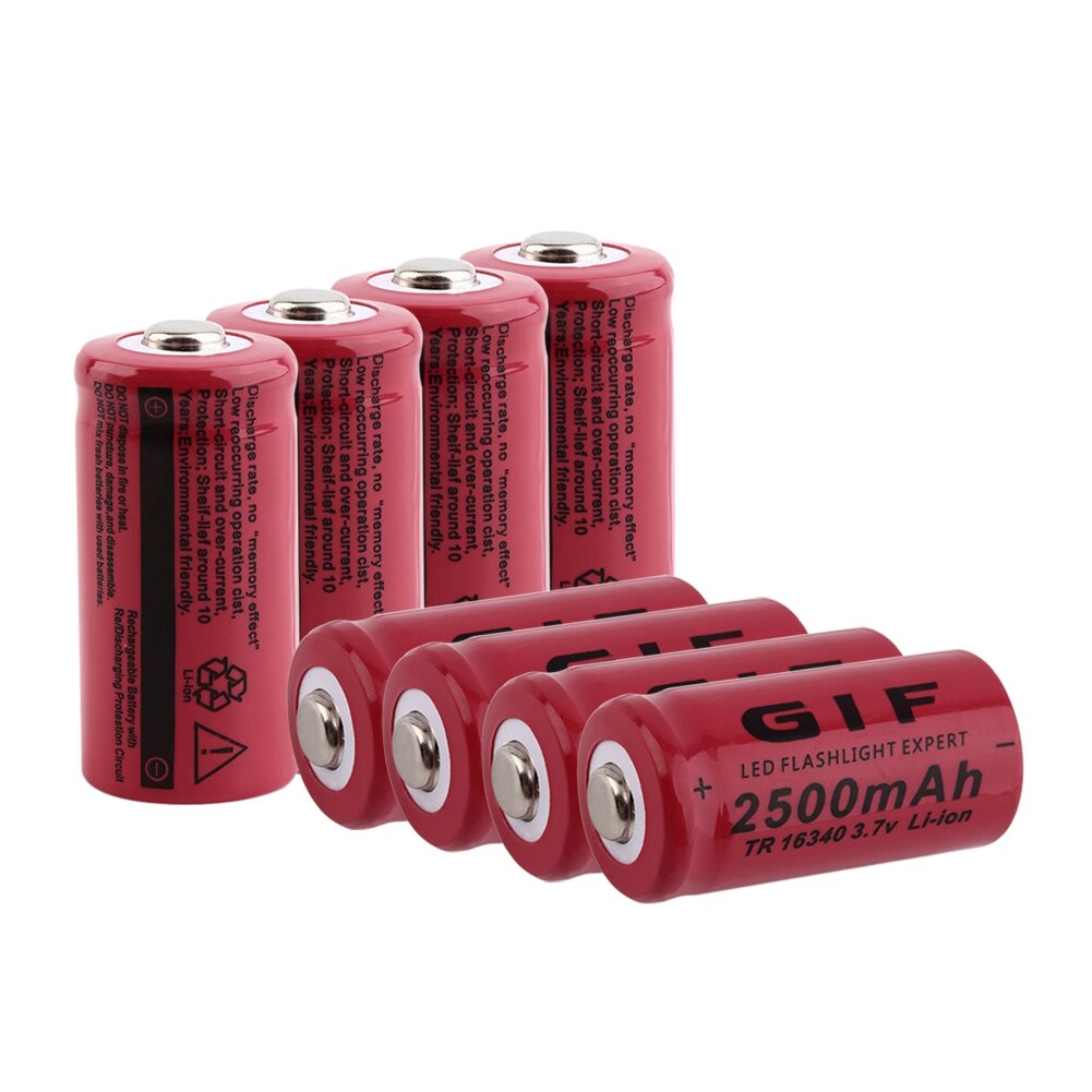 1/2/4/6/8 Red 3.4x1.6cm 16340 2500mAh 3.7V Li-ion Batteries Replace For CR123A CR17345 K123A VL123A DL123A 5018LC SF123A EL123AP