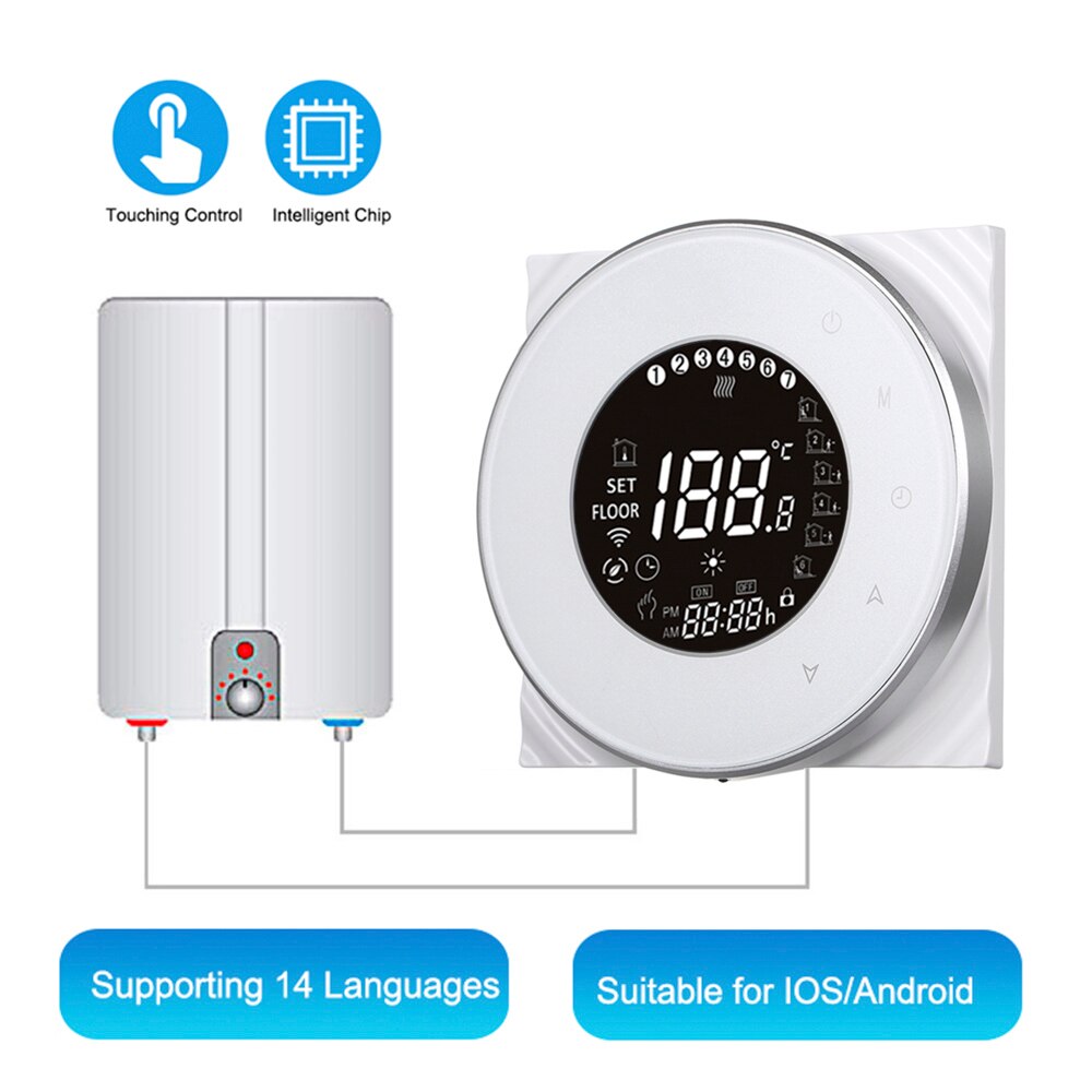 BHT-6000-GCLW Water/Gas Boiler Thermostat Backlight WIFI Weekly Programmable LCD Touch Screen Works with Alexa Google home: GC white no wifi