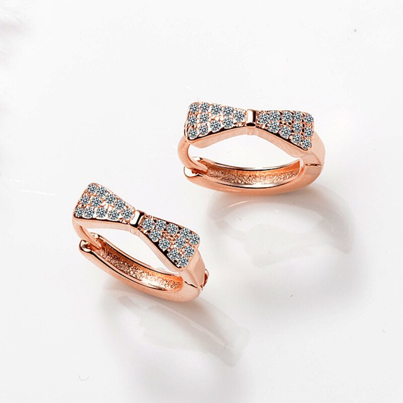 Bonito romântico rosegold hoop brincos simples arco-nó cristal zircônia brinco para mulheres jóias de alta qualidade: 1 Rose Gold