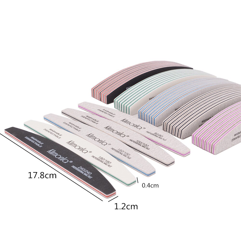 Lima de uñas , 80/100/150/180/240, lima de uñas de Gel de media luna, mezcla de colores, herramienta de belleza lavable para manicura y pedicura, 3 unids/lote