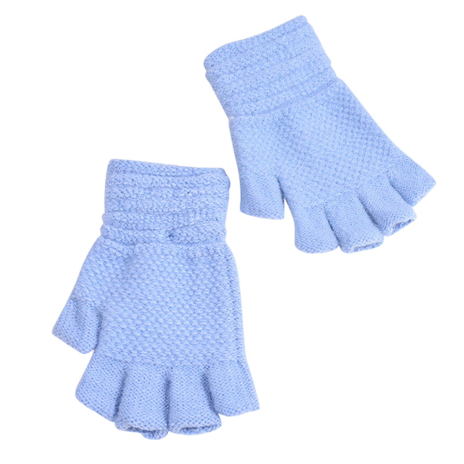 Winter Warm Solid Woolen Gloves Toddler Baby Girls Boys Winter Warm Solid Knitted Flip Fingerless Mittens Gloves Варежки Детские: Sky Blue
