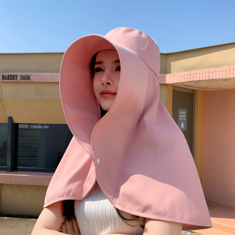 Sommerhatte til kvinder udendørs uv-beskyttelse med hals og solskærme til kvinder fiskeri vandreture bred skygge sjal solcreme hestehale kasket: Lyserød