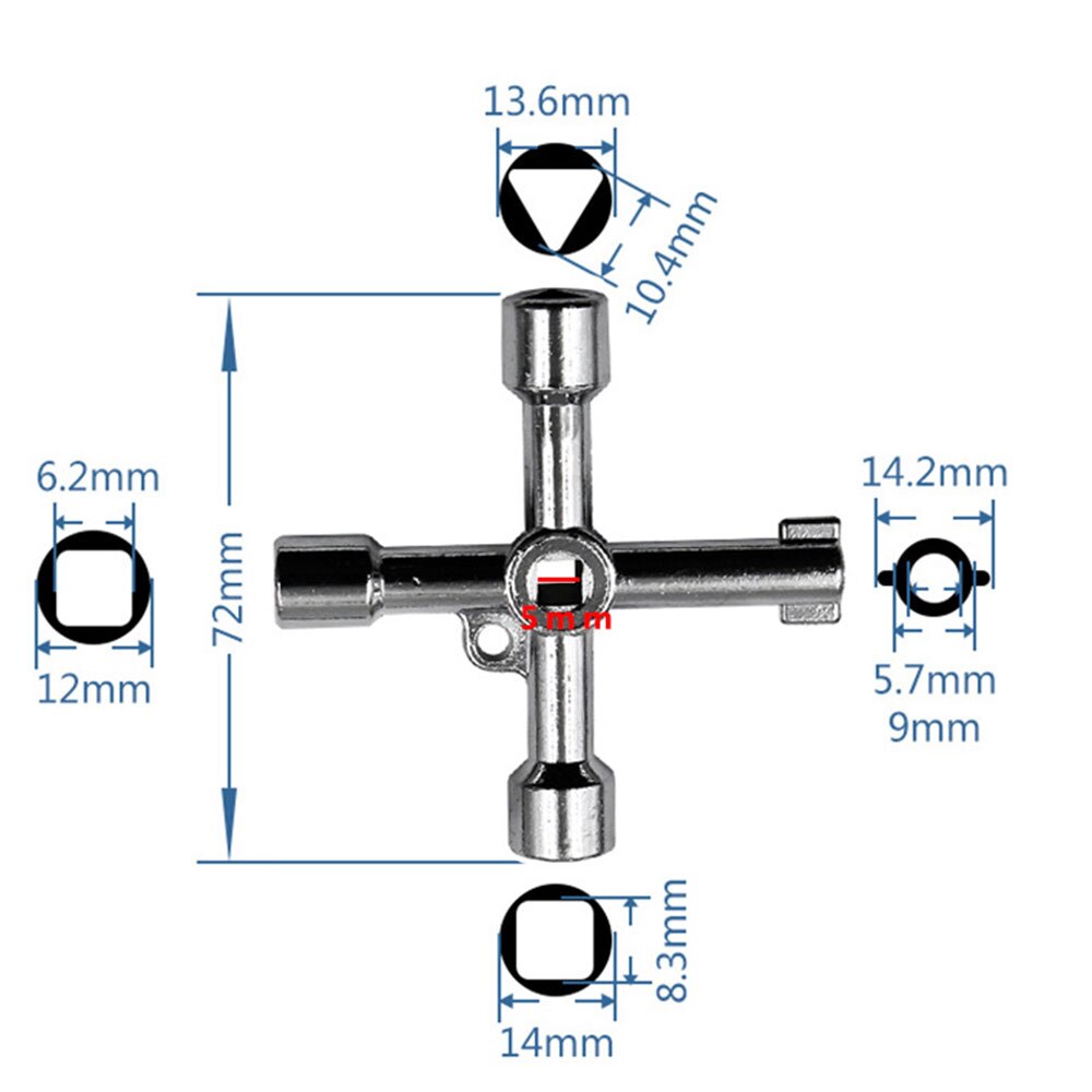 Multifonction 4 voies clé triangulaire clé universelle plombier clés triangulaires pour gaz compteur électrique radiateur purger armoire: B double-sided squar