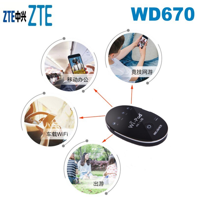Unlocked ZTE WD670 Router Hotspot 4G LTE 850/1800 / 2300 MHZ WD670 Unlocked GSM Up to 31 WiFi Users
