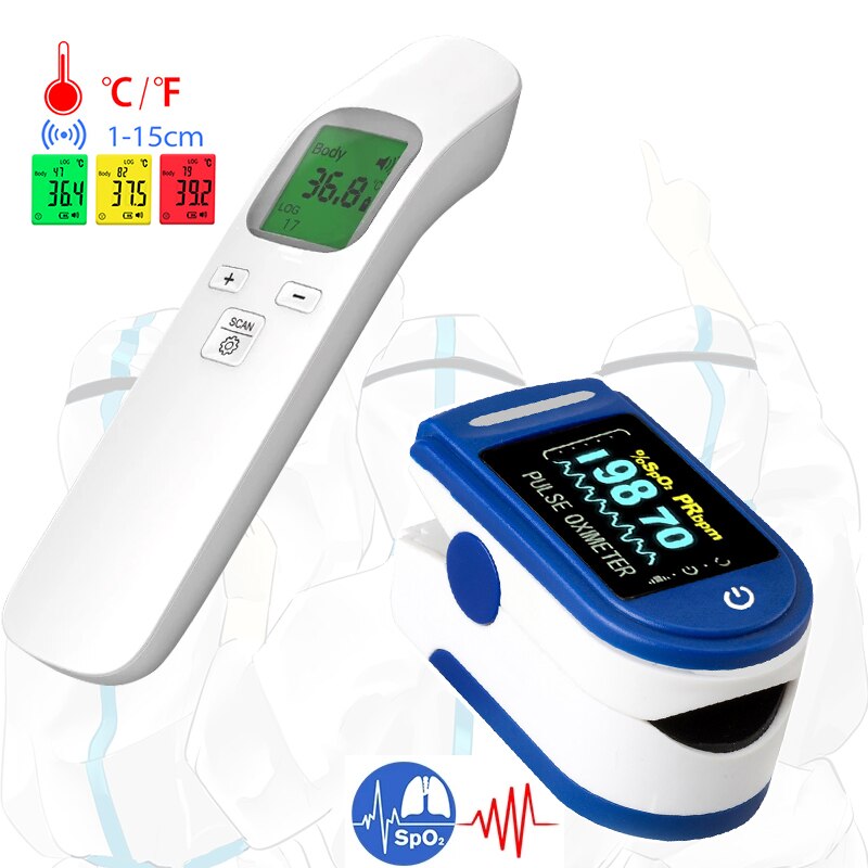 Replaceable battery Non-contact Infrared Forehead Thermometer Fast measure PortableBlood oxygen saturation heart rate oximeter