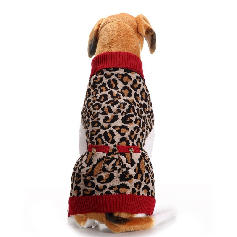 Herfst/winter Wol Hond Truien leuke Kerst luipaardprint Breien Trui voor Medium en grote Hond Huisdier kleding (rood)