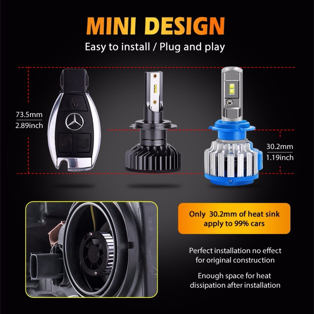 Infitary-bombilla de faros LED H4 H7, Luz antiniebla automática, línea de corte fino, 22000LM, Chips ZES, H1, H3, H11, H27, 880, HB3, 9005, 9006, 9007, 6500K, 90W