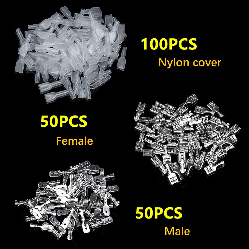 200Pcs 4.8Mm Wire Connectors Crimp Terminals Crimp Female/Male Spade Terminals with Transparent Insulating Sleeves