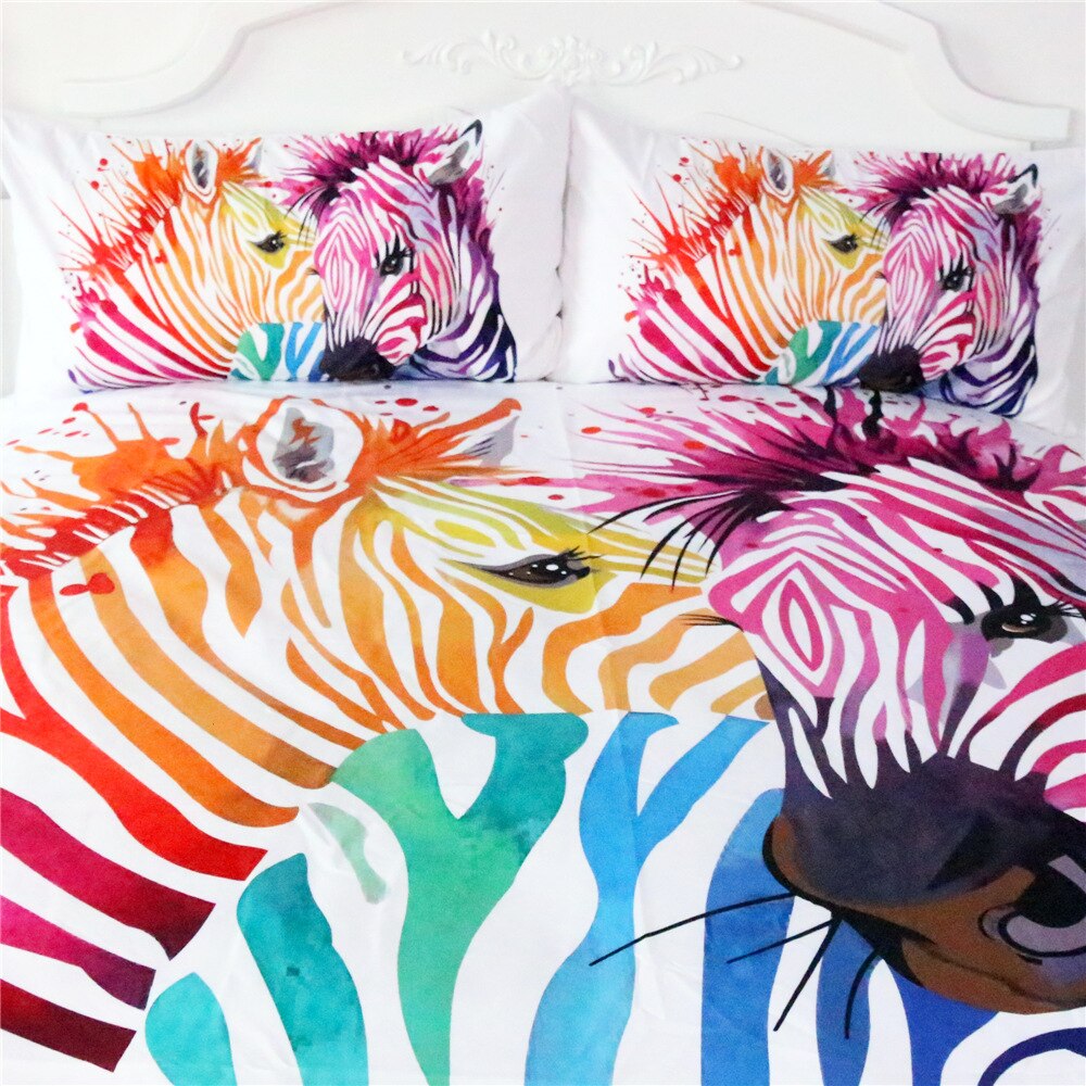 Digital kunst farverig zebra børn dyne / doona cover sæt king dronning dobbelt fuld tvilling enkelt størrelse sengelinned sæt