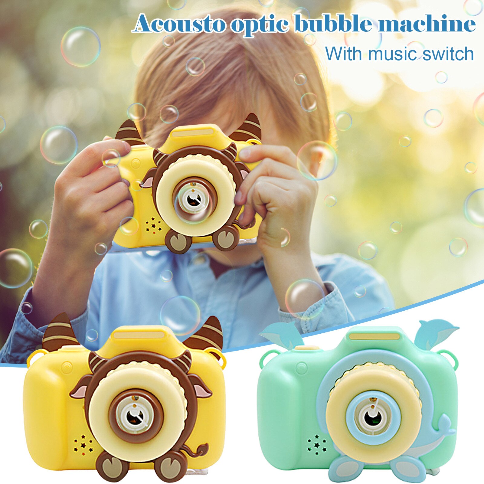 Cartoon Dieren Bubble Machine Lichte Muziek Automatische Bubble Blazen Camera 10Ml Zomer Kinderen Outdoor Speelgoed Игрушки