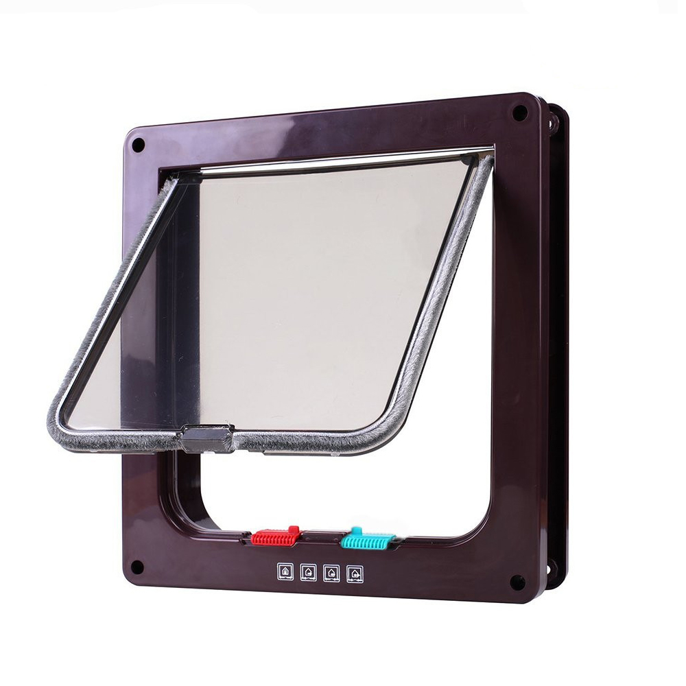 Puerta con solapa para perros y gatos, Kit de puerta con cierre de seguridad de 4 vías, de plástico ABS, para mascotas pequeñas