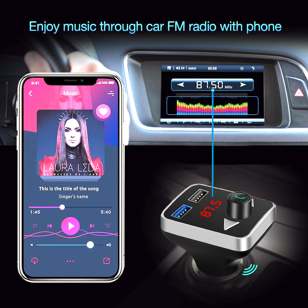 Dual USB Handsfree FM Transmitter USB AUX Bluetooth Car Kit Car Charger Adapter Wireless Car MP3 Player TF U disk support FLAC
